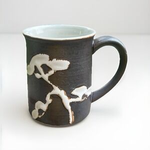 Handmade Studio Pottery Mug Brown Cream Abstract Branch Ceramic Coffee Cup